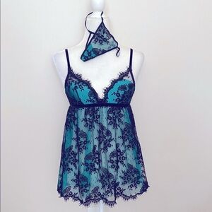 Victoria's Secret Black and Blue Lace Chemise